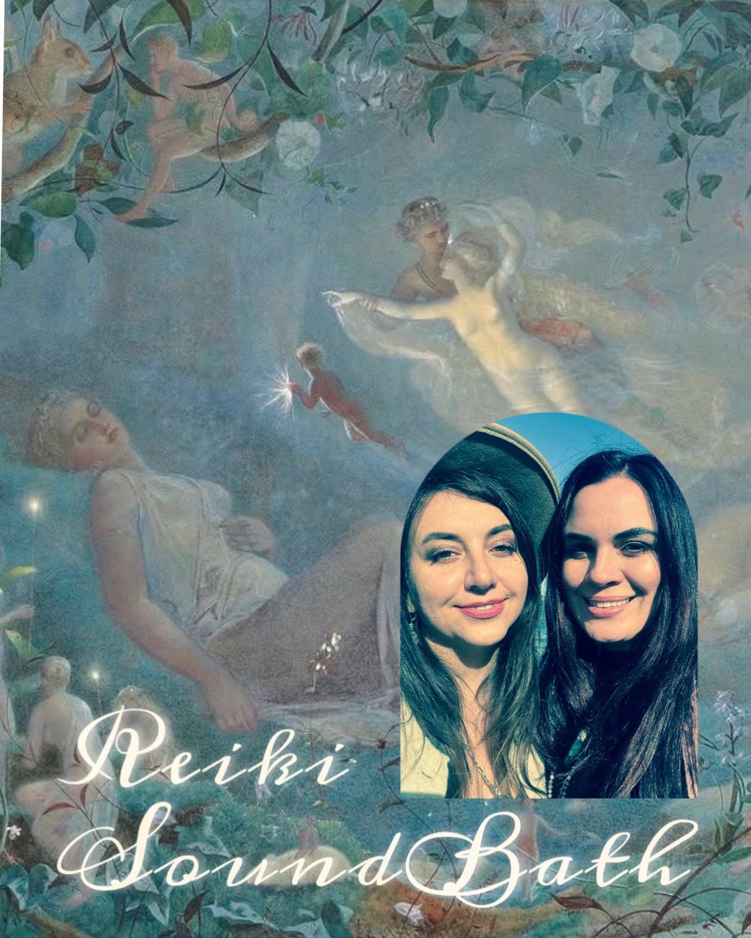 The Reiki SoundBath event graphic, with Nicola Buffa and Melissa